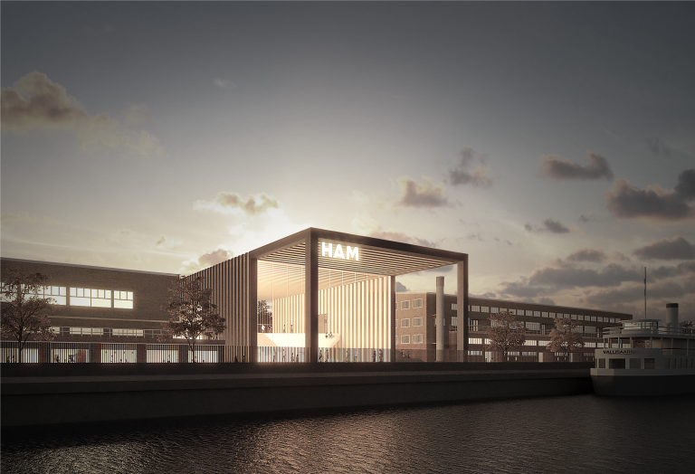 Havainnekuva Olympiaterminaaliin suunnitellusta Helsingin taidemuseosta.