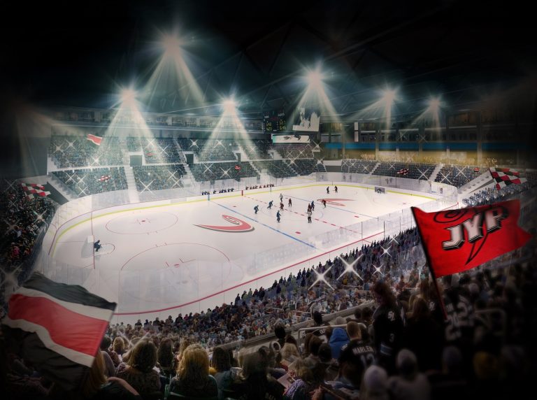 Havainnekuva uudesta Jyväskylän jäähallista.